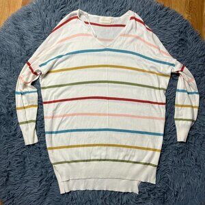 Dreamers Cotton Blend Rainbow Striped Tunic Sweater Size M L